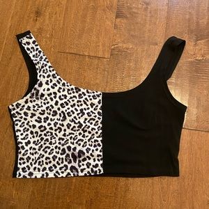 half cheetah print half black crop top